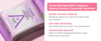 BIODEGRADABLE LONGWEAR MAKEUP REMOVER CLEANSING TOWELETTES 25 WIPES