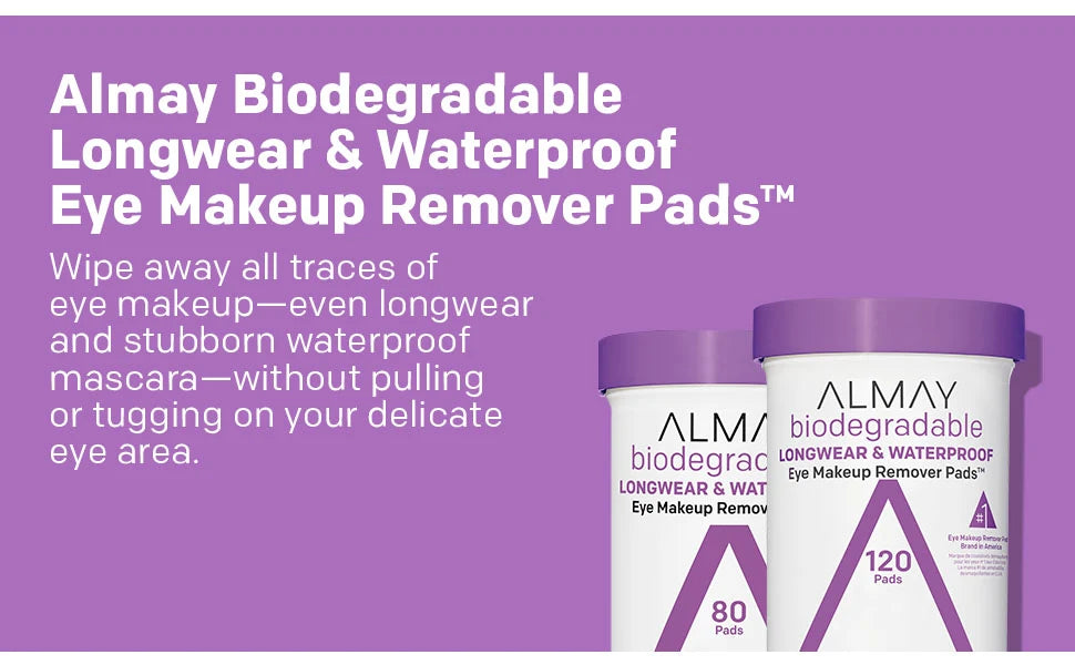 ALMAY BIODEGRADABLE LONGWEAR & WP EYE MAKEUP REMOVER PADS 80 CT .