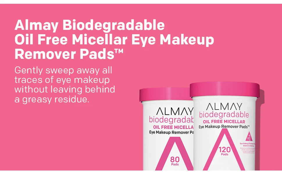 ALMAY BIODEGRADABLE OIL FREE MICELLAR EYE MAKEUP REMOVER PADS 80 CT.