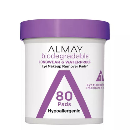 ALMAY BIODEGRADABLE LONGWEAR & WP EYE MAKEUP REMOVER PADS 80 CT .