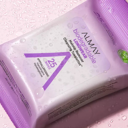 BIODEGRADABLE LONGWEAR MAKEUP REMOVER CLEANSING TOWELETTES 25 WIPES