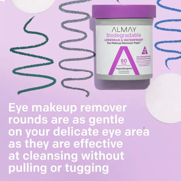 ALMAY BIODEGRADABLE LONGWEAR & WP EYE MAKEUP REMOVER PADS 80 CT .