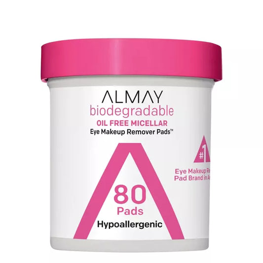 ALMAY BIODEGRADABLE OIL FREE MICELLAR EYE MAKEUP REMOVER PADS 80 CT.