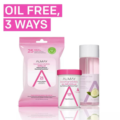 ALMAY BIODEGRADABLE OIL FREE MICELLAR EYE MAKEUP REMOVER PADS 80 CT.