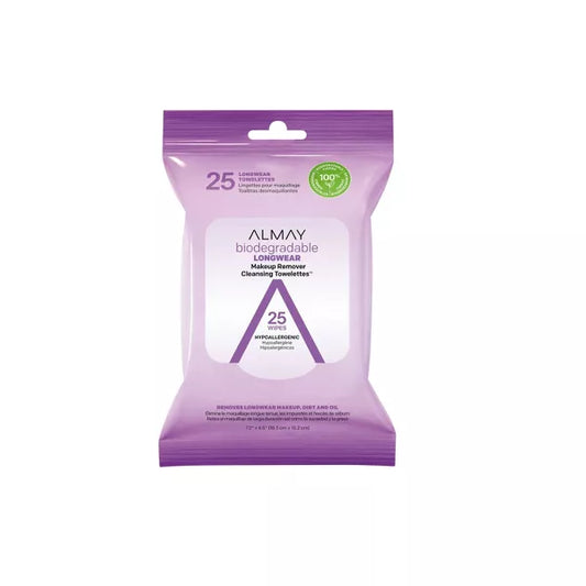 BIODEGRADABLE LONGWEAR MAKEUP REMOVER CLEANSING TOWELETTES 25 WIPES