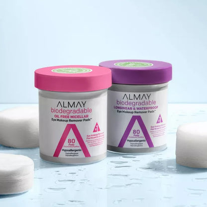 ALMAY BIODEGRADABLE OIL FREE MICELLAR EYE MAKEUP REMOVER PADS 80 CT.